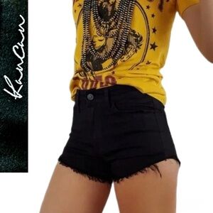 KanCan Black Cut Off Denim Shorts Raw Hem Fringe | Style KC6033BK | Size 5/26